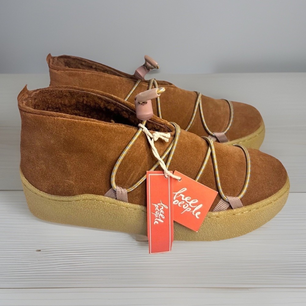 FREE PEOPLE Snowdrop Shearling Boots - Burnt Caramel Suede Size 8 NEW